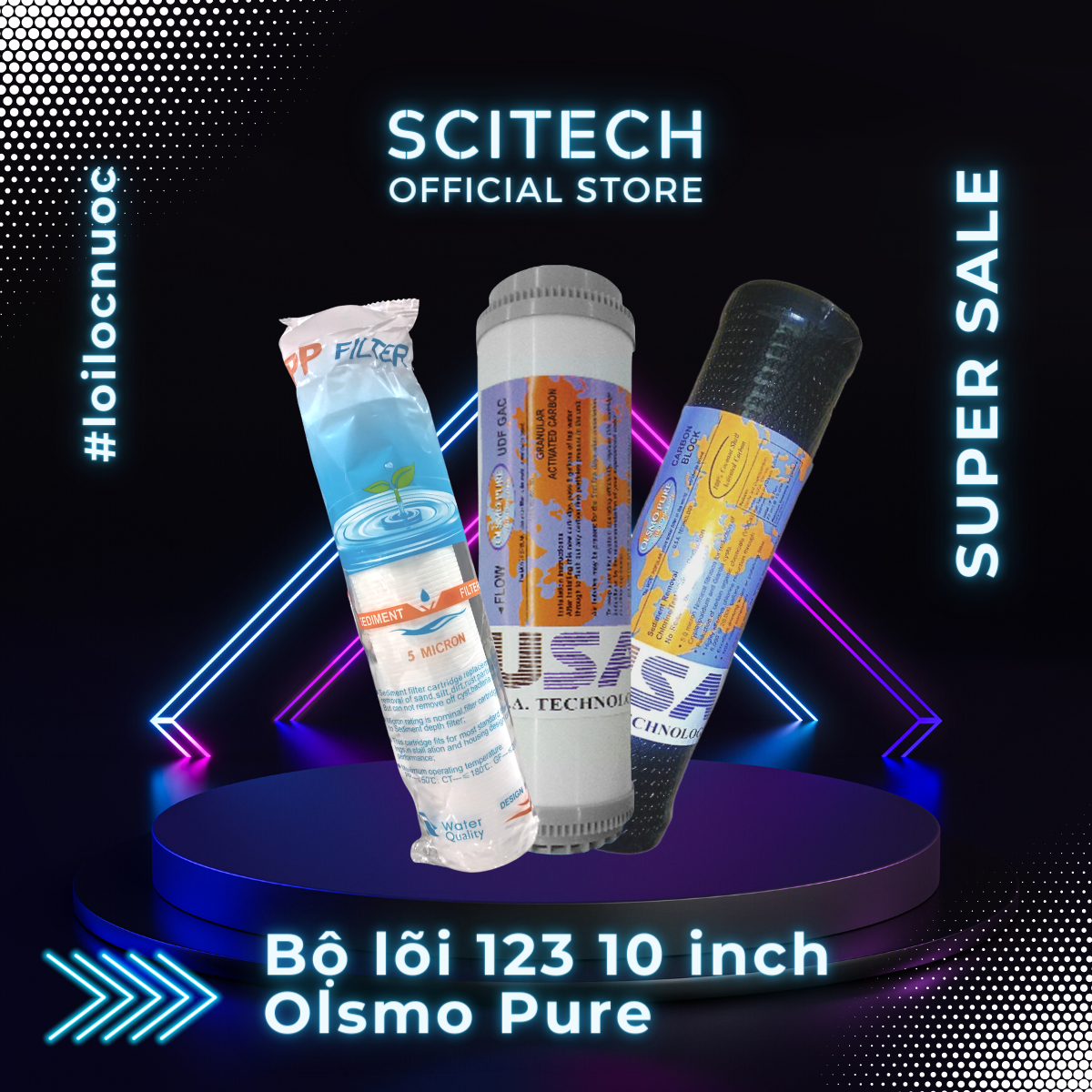 Bộ lõi lọc nước số 1,2,3 (PP-UDF-CTO) 10 inch Olsmo Pure by Scitech dùng trong máy lọc nước RO, bộ lọc thô - Hàng chính hãng