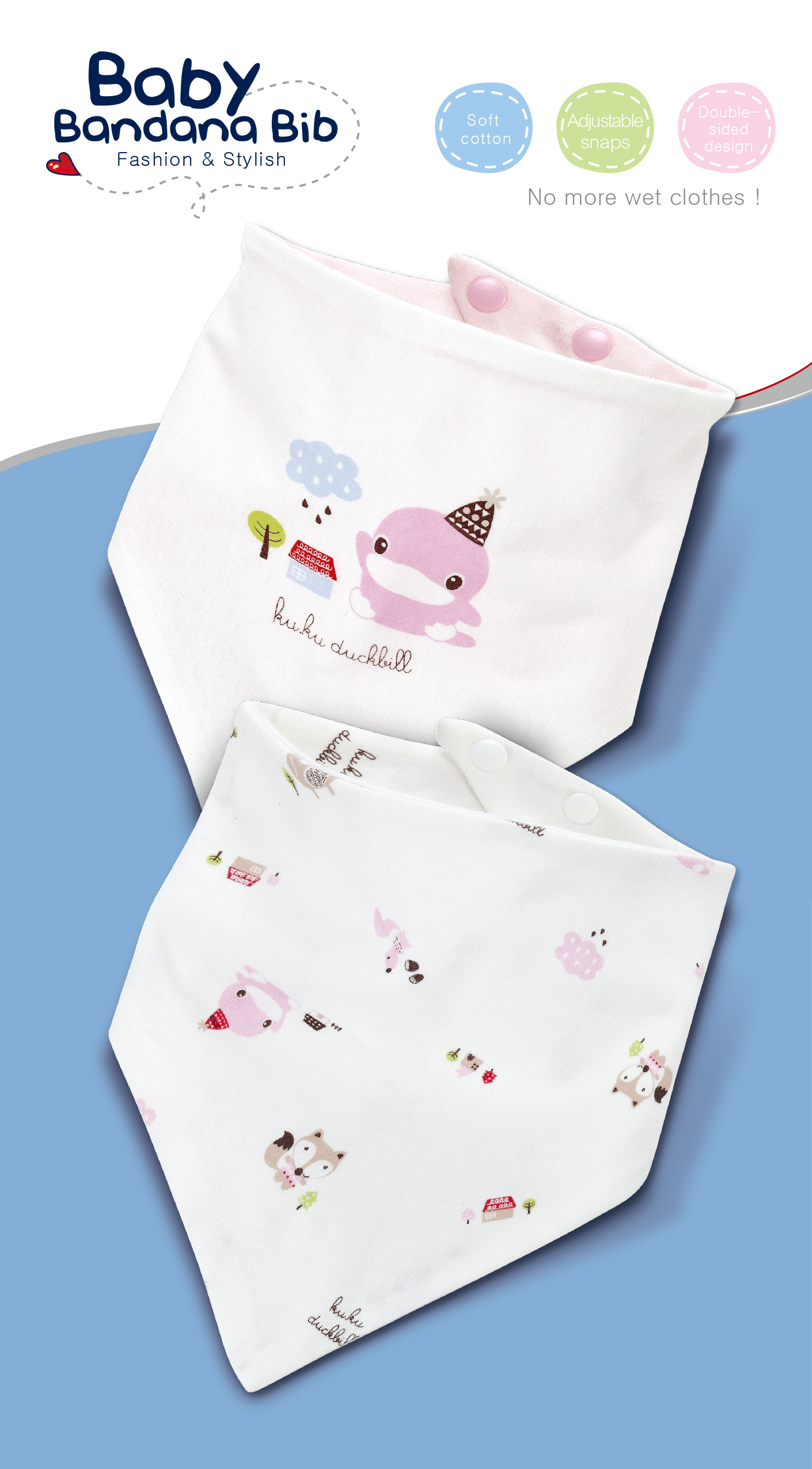 YẾM TAM GIÁC CHO BÉ BẰNG VẢI ( NÚT BẤM ) KUKU - KU2241 ( SET 2 CÁI )