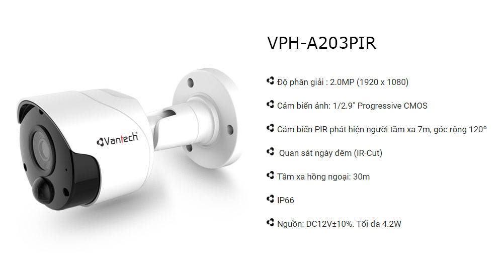 Camera hồng ngoại cảm biến PIR AHD VPH-A203PIR  - Hàng chính hãng