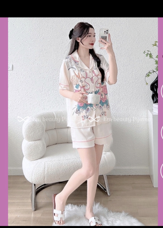 Bộ Lụa Pijama Mặc Nhà Xinh Xắn Mẫu Hot