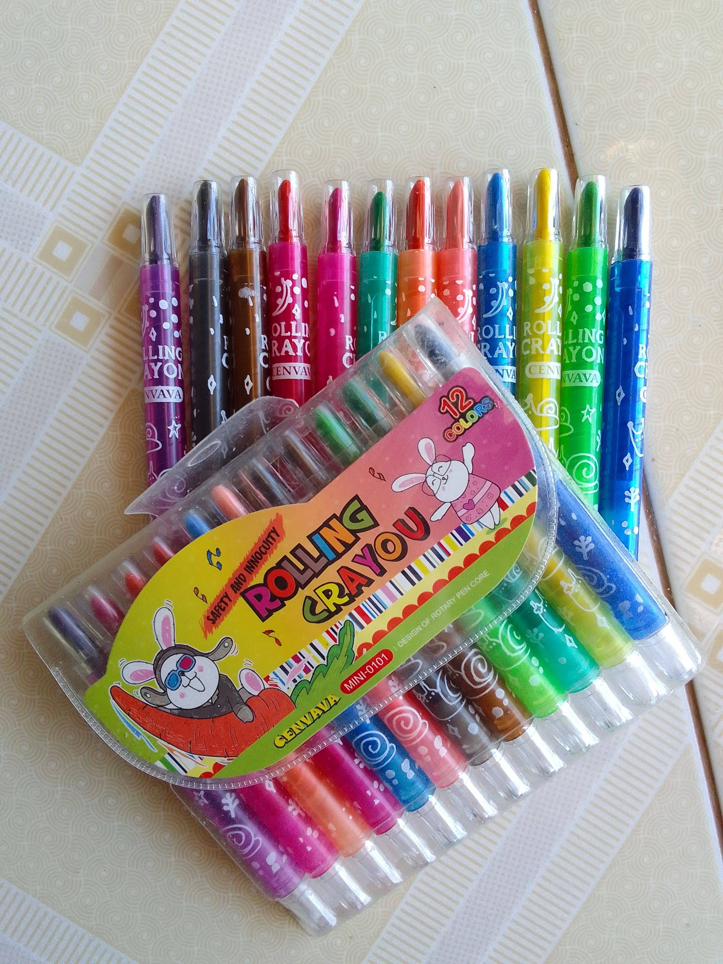 Bút sáp vặn 12 màu ngắn - 12 màu dài Rolling Crayon túi nhựa