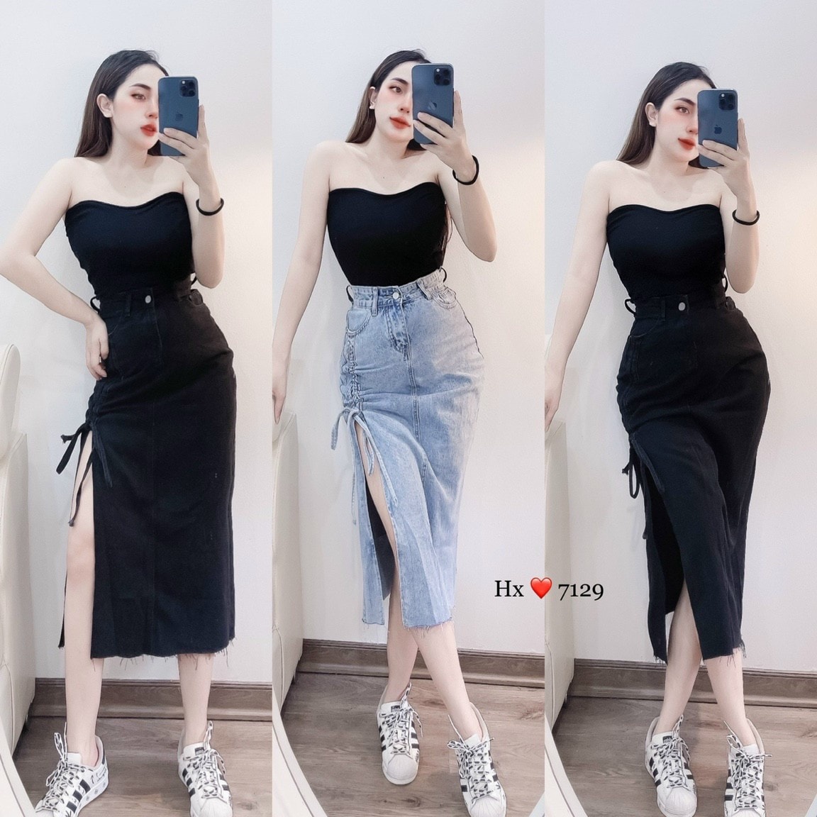 Chân váy jean ôm dáng dài rút dây đẹp Loanboutique3752