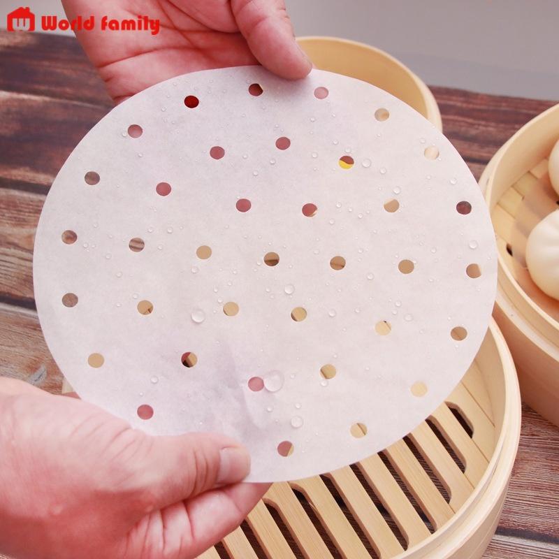 Giấy Nến Tròn Đục Lỗ loại 100 tờ và 400 tờ Cho Nồi Chiên Không Dầu Giấy Nến Nướng Hấp Bánh nhiều size