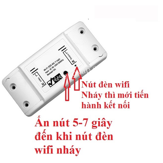 Công tắc wifi điều khiển thiết bị điện từ xa qua internet, 3G,4G tải 10A