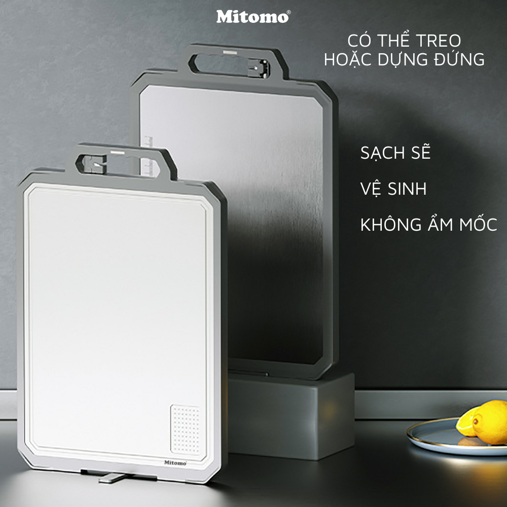 Thớt hai mặt kháng khuẩn inox 304 cao cấp, nhựa lúa mạch Mitomo MT-304PP Hàng chính hãng
