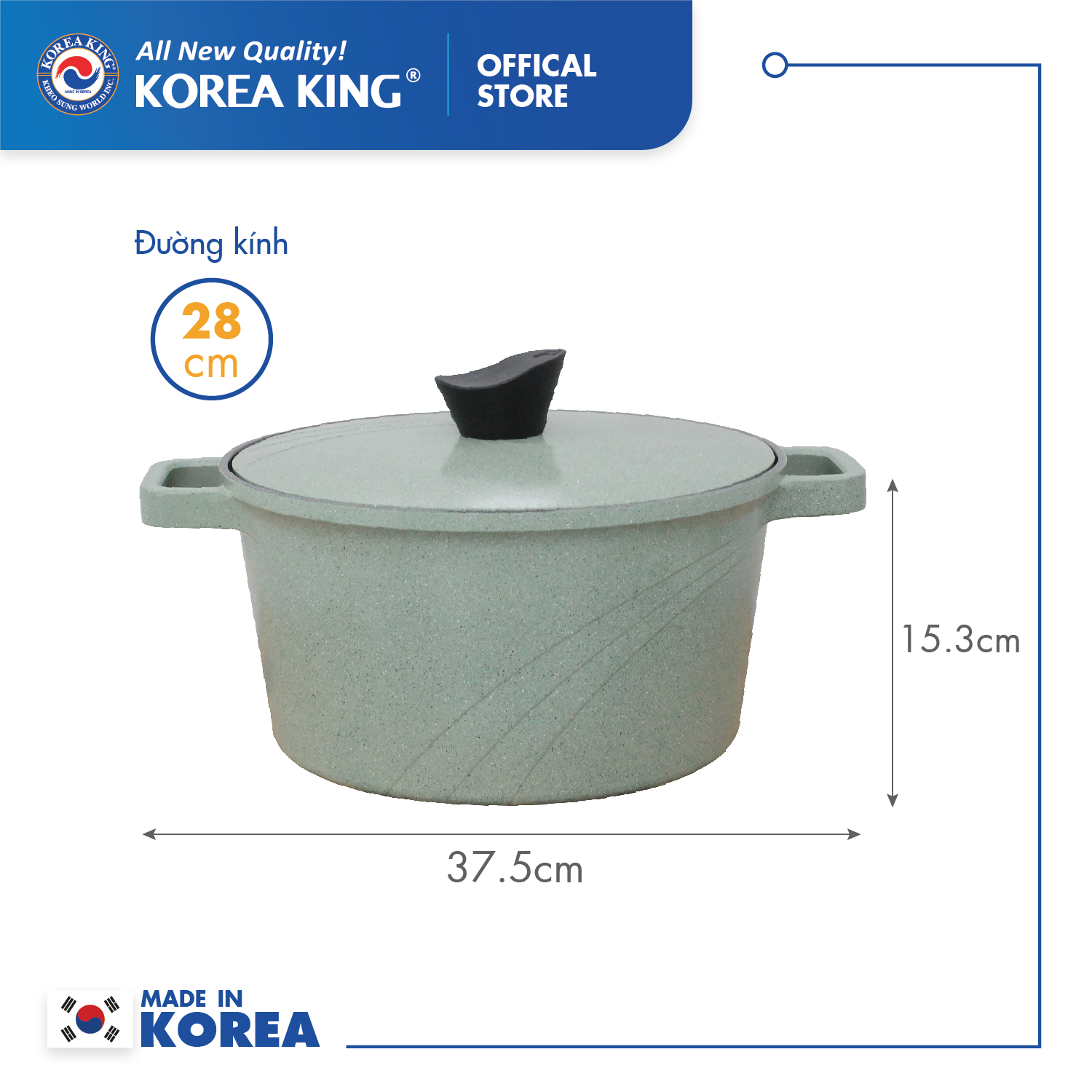 Bộ nồi xanh Levante đáy từ (Nồi, nắp bằng nhôm đúc, phủ men chống dính Ceramic, Ø20cm, 24cm,28cm)