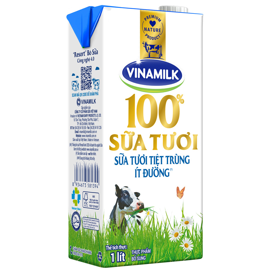 Thùng 12 Hộp Sữa Tươi Tiệt Trùng Vinamilk 100% Ít Đường