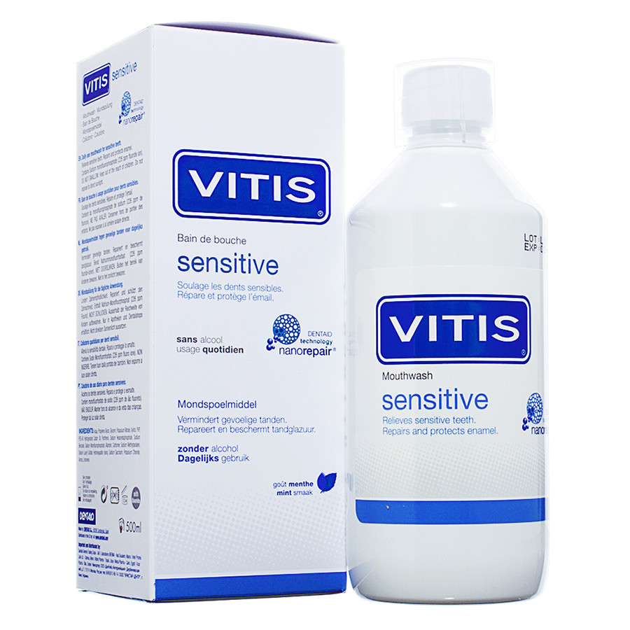 Nước súc miệng làm sạch và thơm miệng, chăm sóc răng ê buốt Vitis Sensitive 500ml