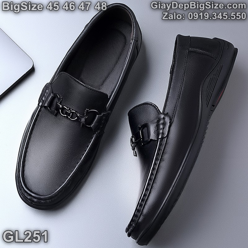 Giày mọi xỏ da thật, giày lười cỡ lớn 45 46 47 48 cho nam cao to chân ú bè. Big size slip-on shoes for wide feet