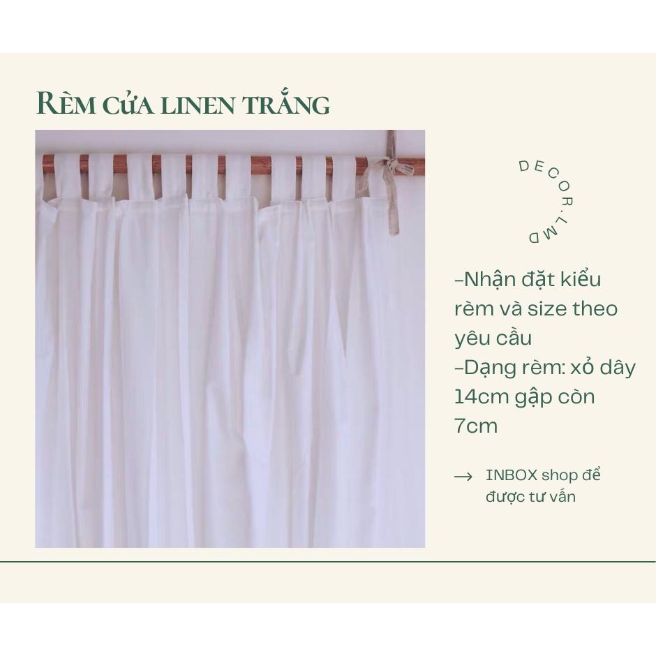 Rèm linen trắng dạng xỏ dây phong cách vintage chống nắng cao cấp, màn vải treo tường trang trí decor phòng ngủ