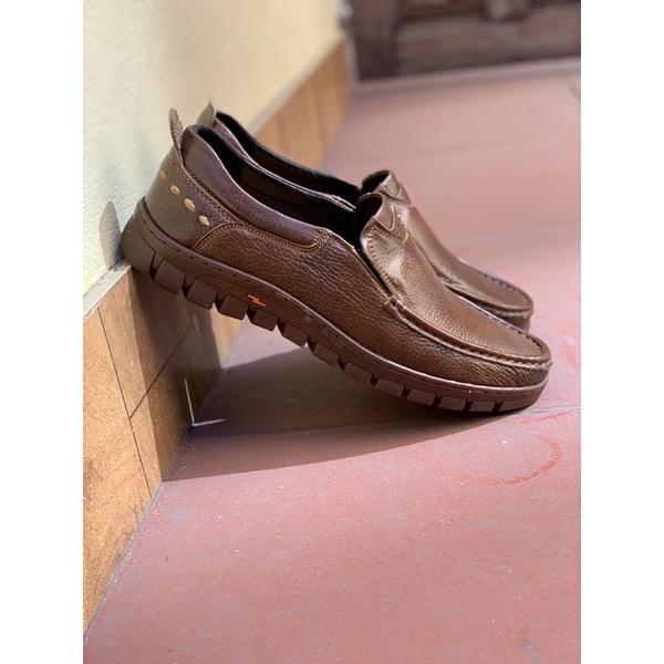 Giầy lười nam da bò mềm màu nâu Tomshoes, cam kết da thật 100%