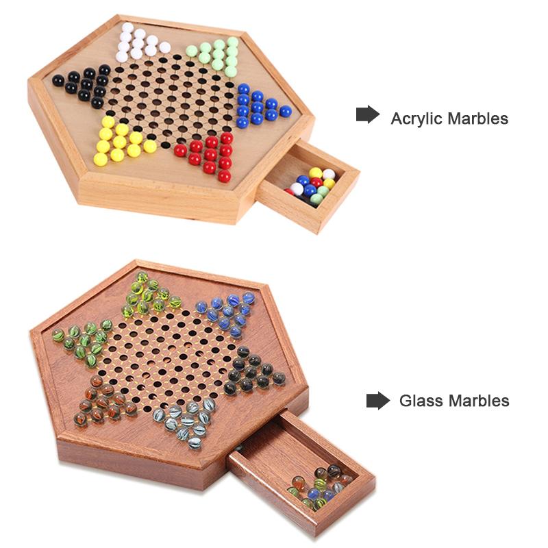 Wooden Chinese Checkers Set with Storage Drawer Children Adults Chess Board Game