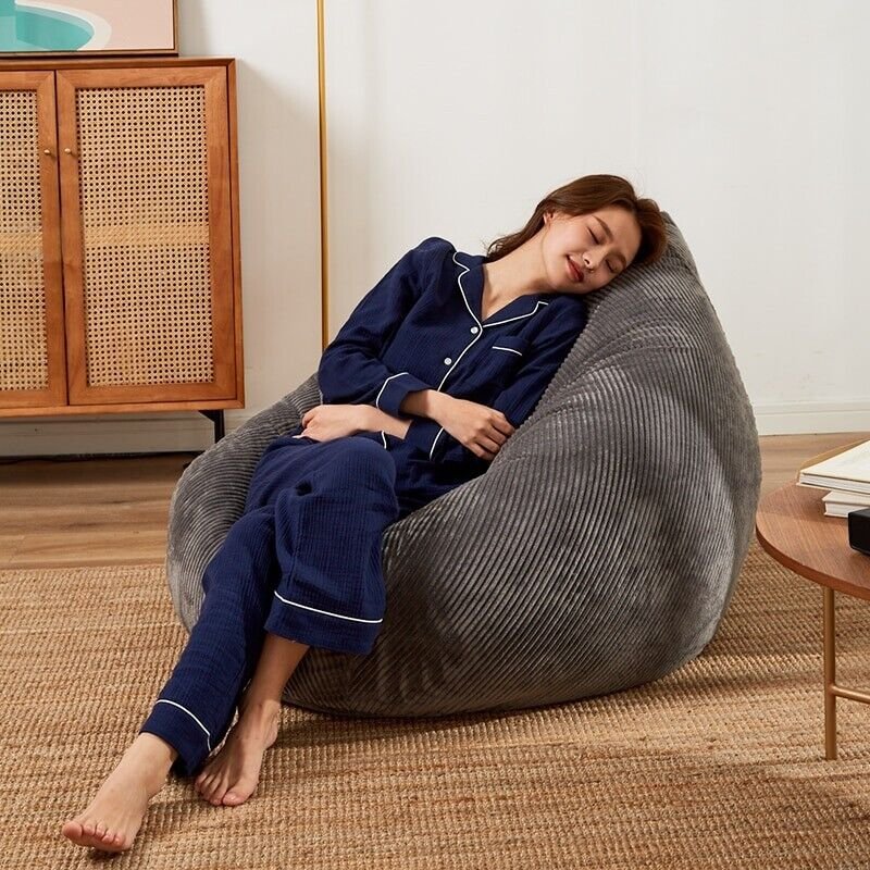 Ghế lười CUCKOO Pod vải nhung gân xám đen