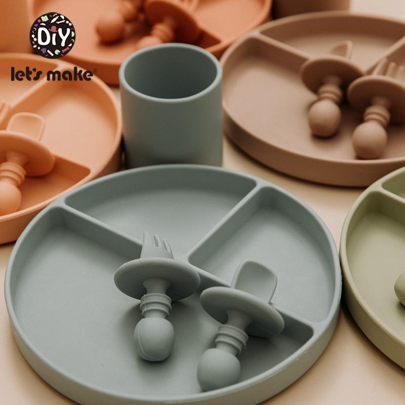 Ô Gấp Ngược Làm 3 Cái/bộ Ốp Dẻo Silicon Giỏ Muỗng Nĩa Cho Bé Bộ Đồ Ăn Thực Phẩm Không Chứa BPA Hút Khay Chống Trơn Trượt Trẻ Em sản Phẩm Ăn Tối