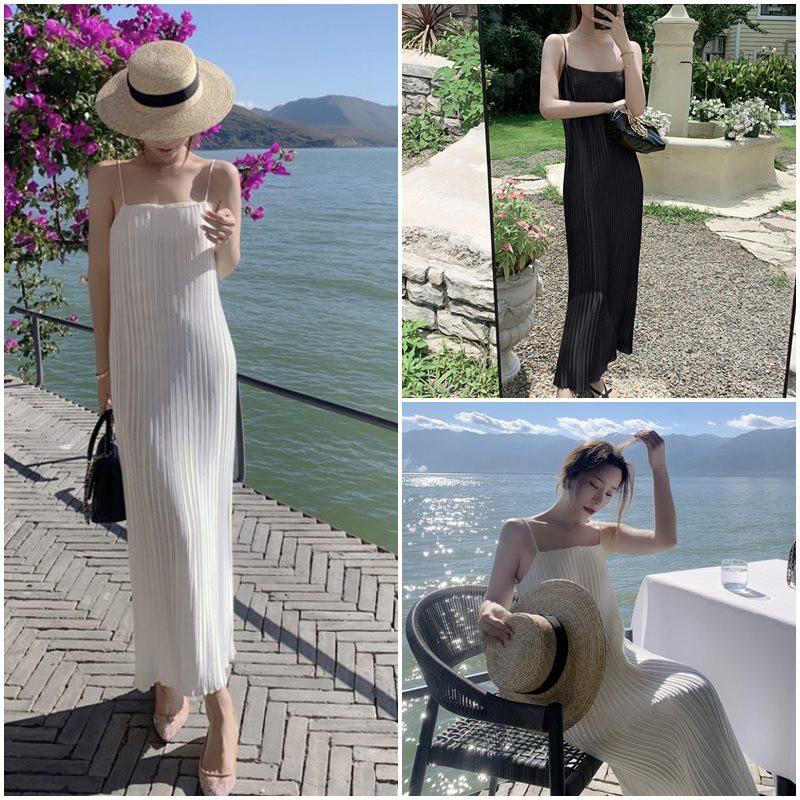 Đầm 2 dây xếp ly dáng xuông