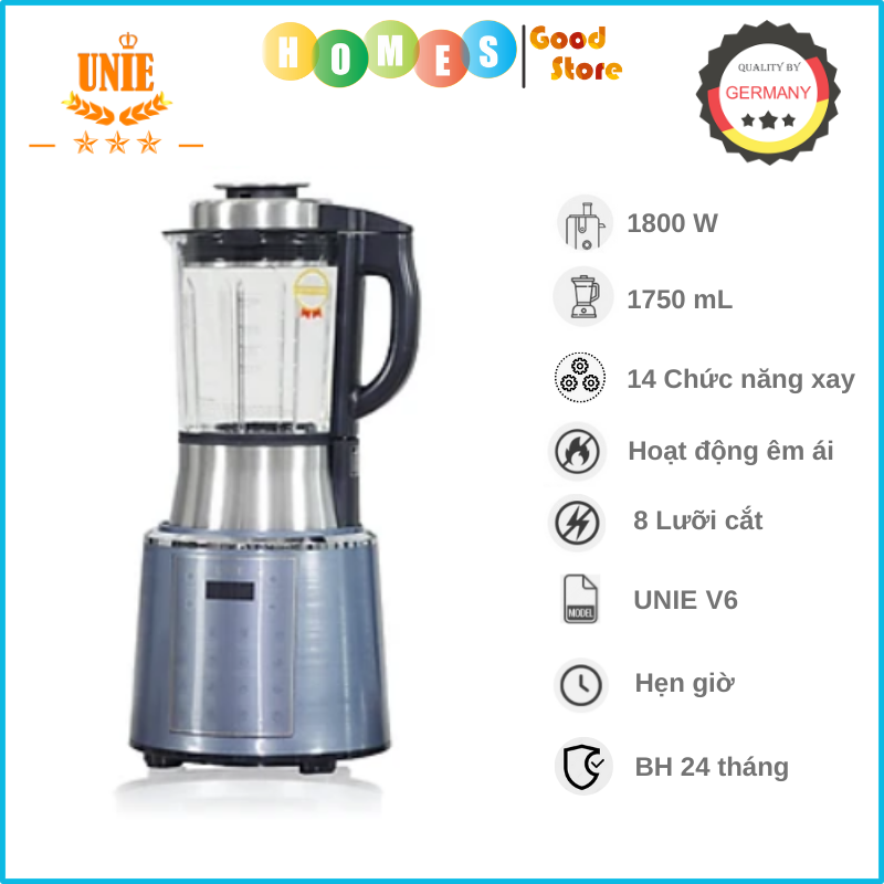 Máy Làm Sữa Hạt UNIE V6, 8 Chế Độ Nấu Tiêu Chuẩn Châu Âu, Dung Tích 1700ML Công Suất 1000W - Hàng Chính Hãng