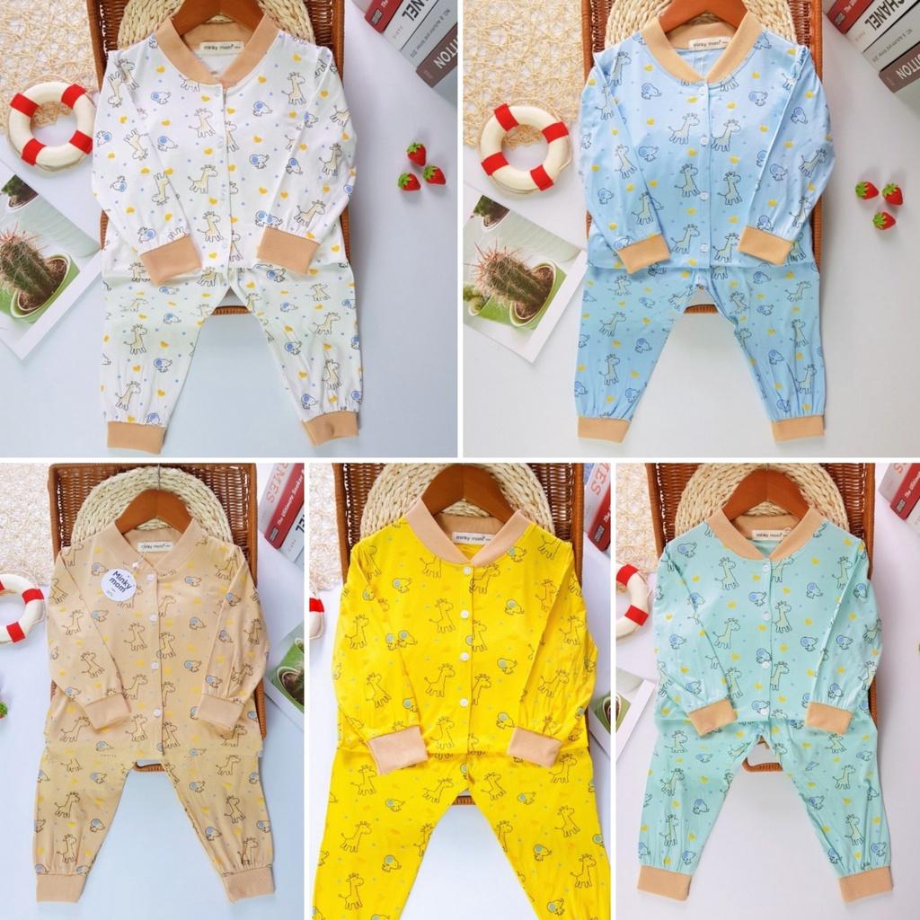 Bộ dài tay thun lạnh Nút Cài Giữa hươu cao cỏ Minky Mom cho bé trai bé gái từ 7-19kg