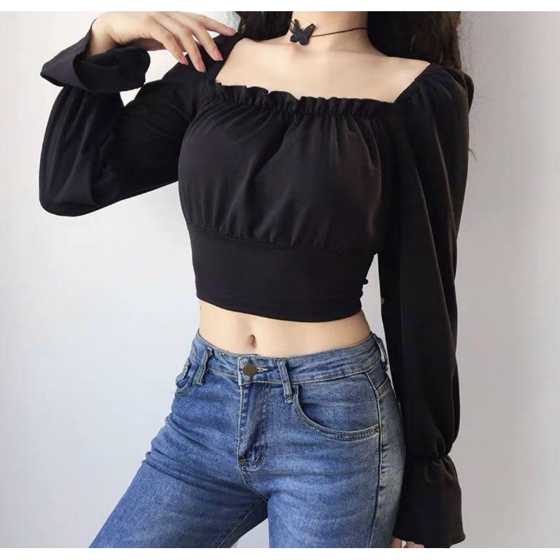 Áo croptop đan dây sau lưng trắng đen nữ tính