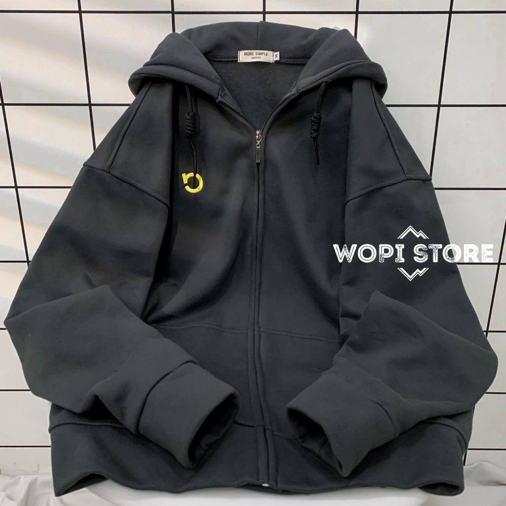 Áo Khoác Hoodie Thêu C Phối Zip Vải Nỉ Bông Form Rộng Ulzzang