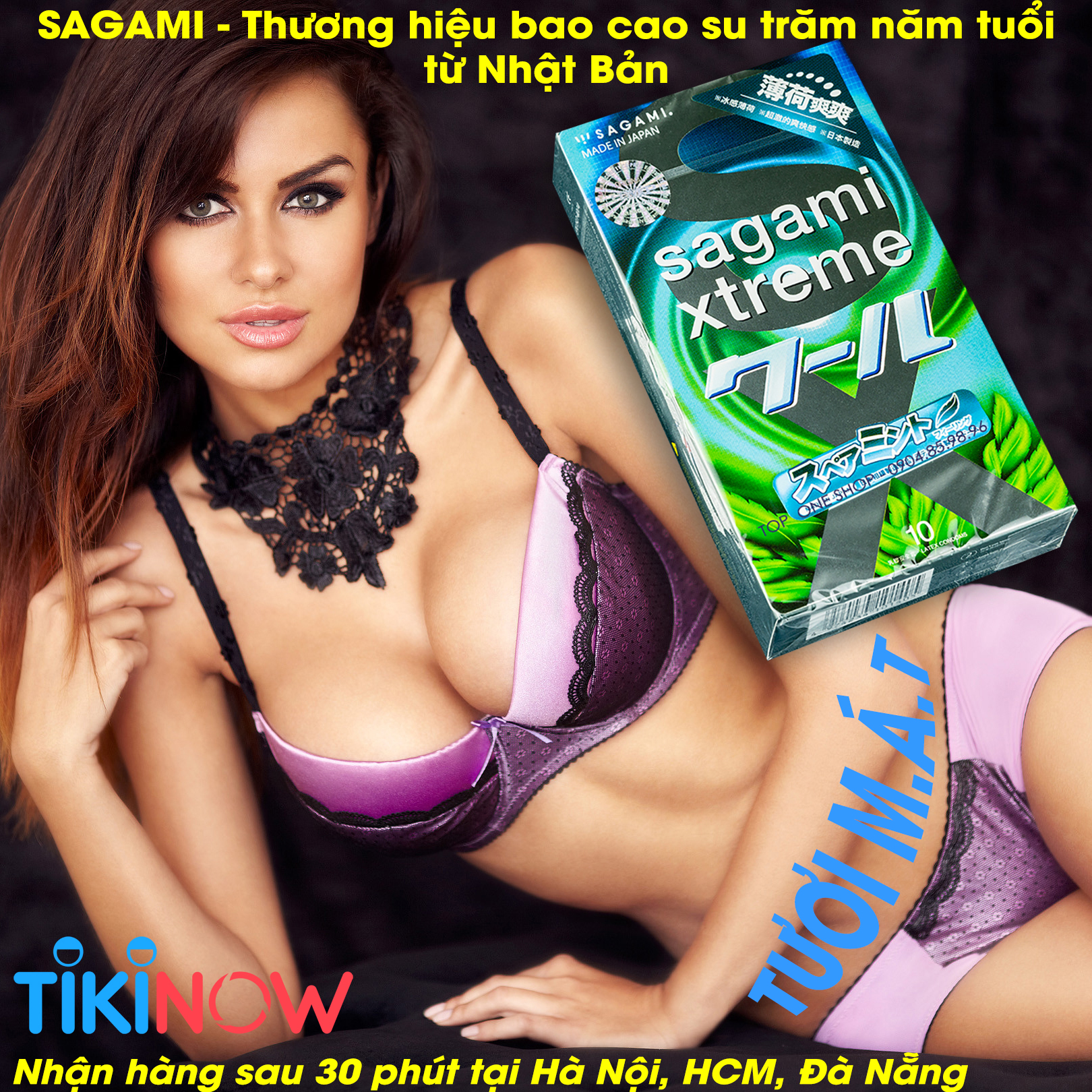 Bao cao su Sagami Spearmint - Hương bạc hà - Hộp 10 chiếc