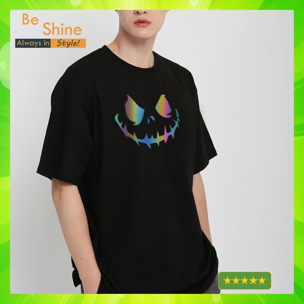 Áo Thun Unisex Form Rộng Hình Icon Khâu Miệng Phản Quang Bảy Màu , Áo Phông Basic Cotton Cổ Tròn Tay Ngắn Thời Trang