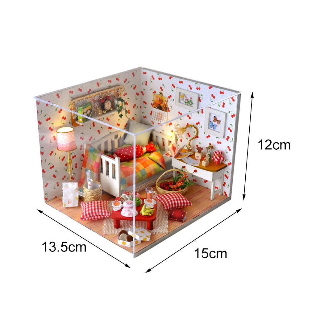 3D LED Light Miniature Doll House Creative Autumn Harvest House with Furniture Dustproof Cover Educational Toys New Year Birthday Festival Gift