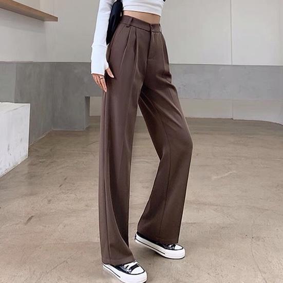 Quần ống đứng cạp cao chất kaki culottes suông nữ mặc kéo dài chân D'Lily Store
