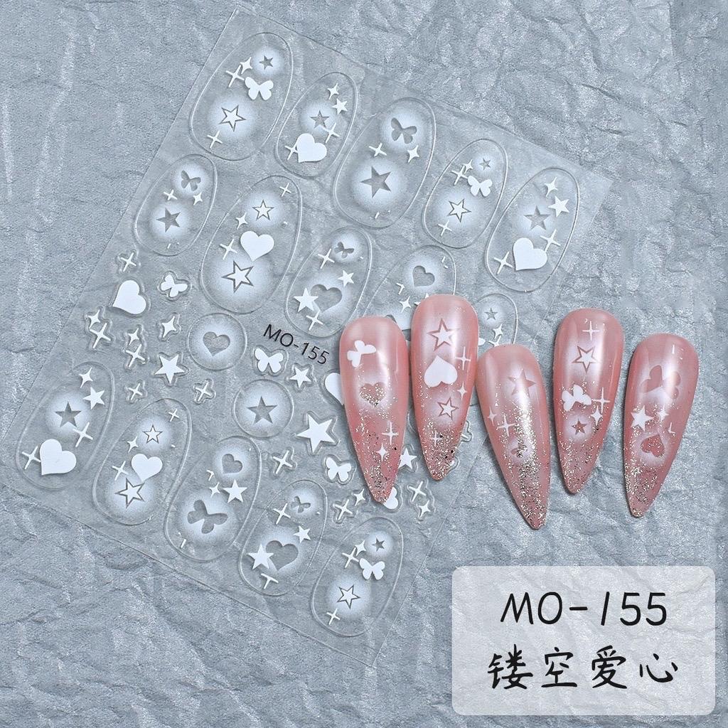 Sticker Bướm Dán Móng Tay 5D Ngôi Sao Tình Yêu Trắng, Miếng Dán Trang Trí Móng Tay Làm Nail Nữ Women