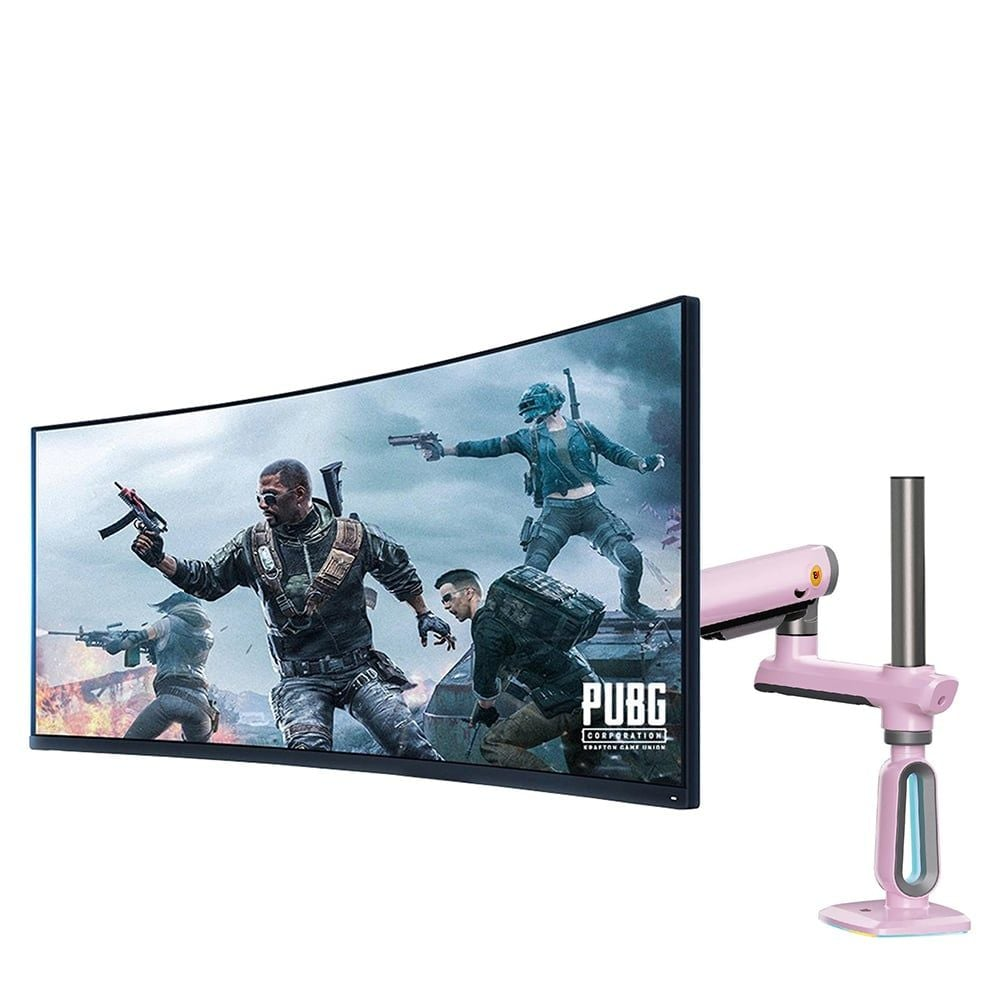 Giá Treo Màn Hình LCD Gắn Bàn NB J7 Hồng LED RGB (32" - 60") – Hàng Chính Hãng