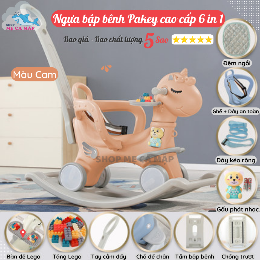 Ngựa bập bênh cho bé Pakey Đa Năng 6 in 1 phù hợp cho bé từ 1-6 tuổi, Bé có thể điều chỉnh được hướng