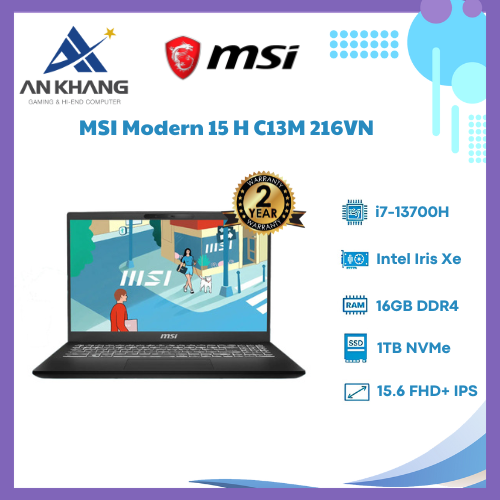 LAPTOP MSI MODERN 15 H C13M-216VN ( I7-13700H/16GB DDR4/SSD 1TB PCIE/VGA ONBOARD/15.6 FHD IPS/WIN11) - HÀNG CHÍNH HÃNG