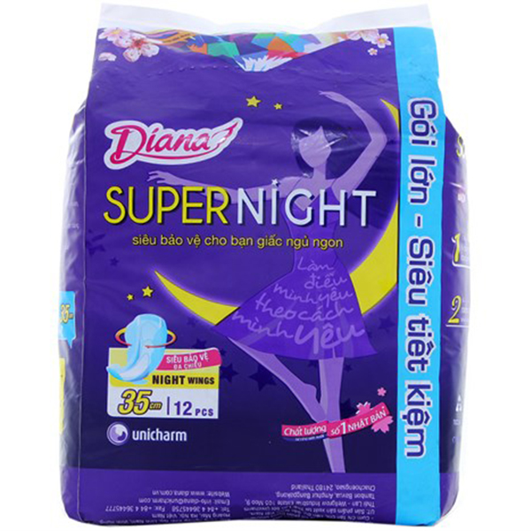 Combo 4 Gói Băng Vệ Sinh Diana Super night 35cm (12 Miếng/Gói)