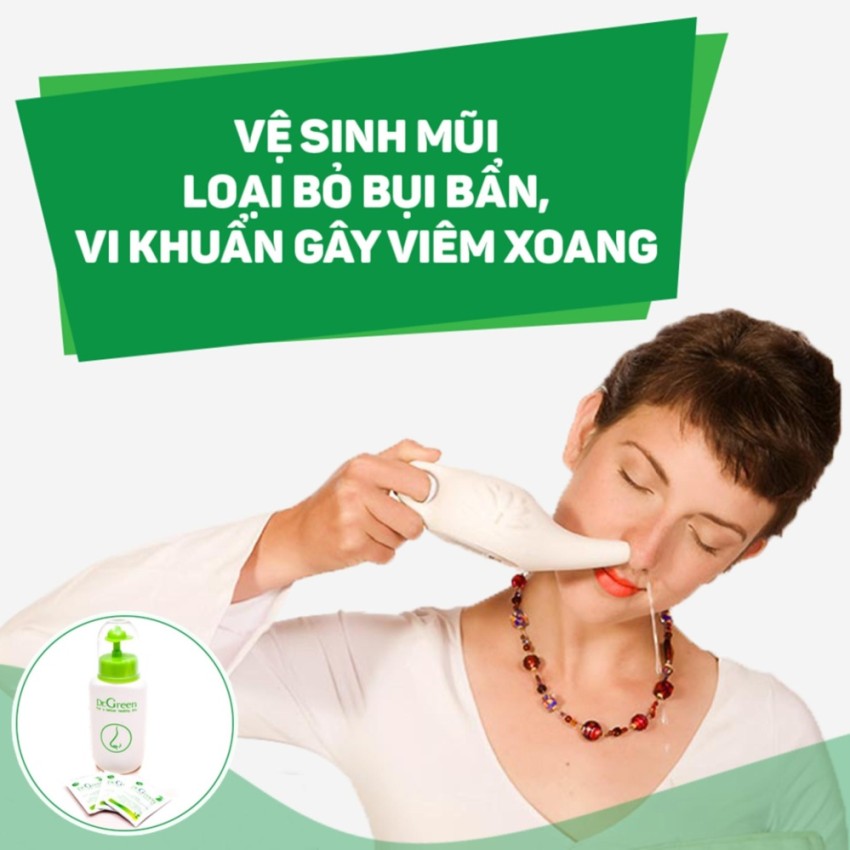 Bình rửa mũi dr.green kèm 10 gói muối lô hội