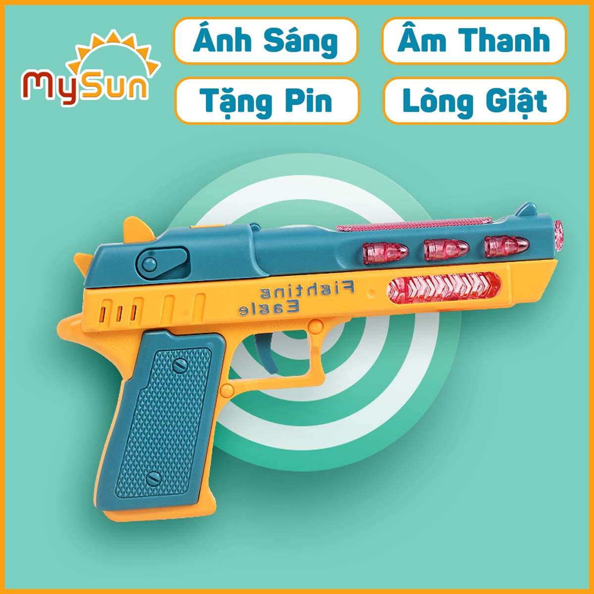 Súng đồ chơi trẻ em 3D bằng nhựa cho bé có nhạc âm thanh có đèn giải trí ngoài trời và trong nhà tặng PIN AA