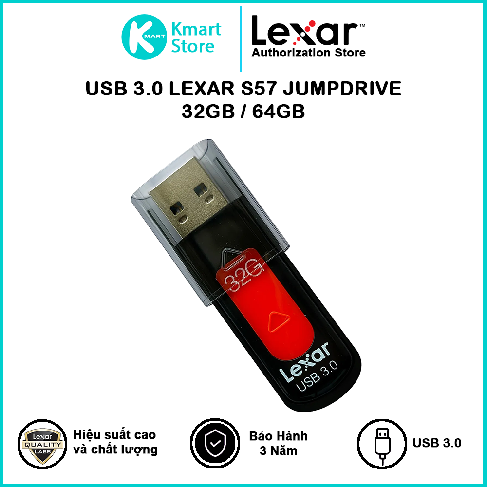 USB 3.0 Lexar JumpDrive S57 32GB / 64GB / 128GB - Hàng Chính Hãng