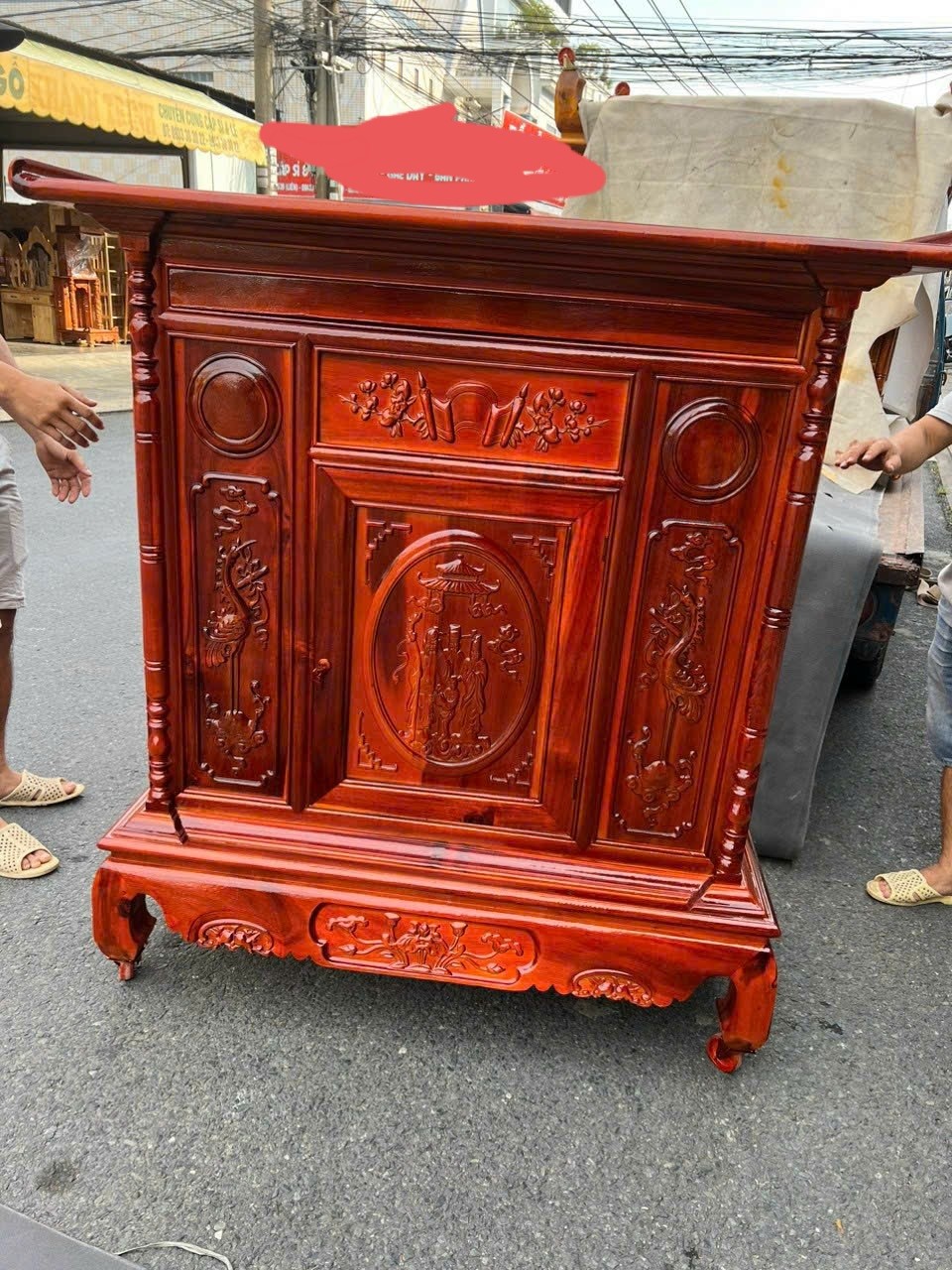 TỦ THỜ GỖ TRÀM BÔNG VÀNG CHẠM TAM ĐA NGANG 127 CM , BÀN THỜ GỖ , BÀN THỜ PHẬT