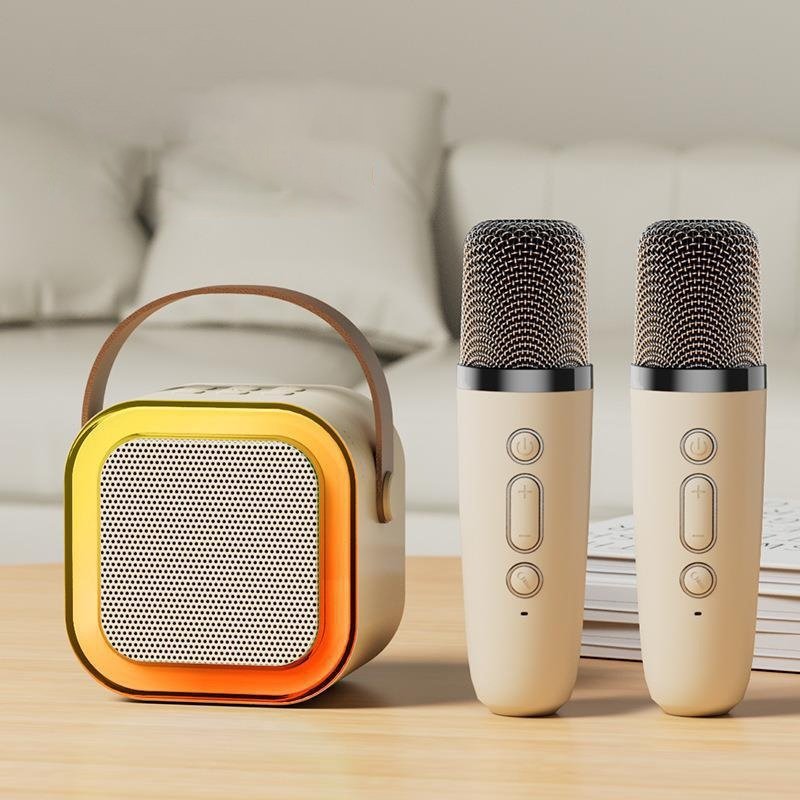 Loa Karaoke Bluetooth Mini K12 Có Đèn Led Kèm 2 Mic Không Dây Hát Hay