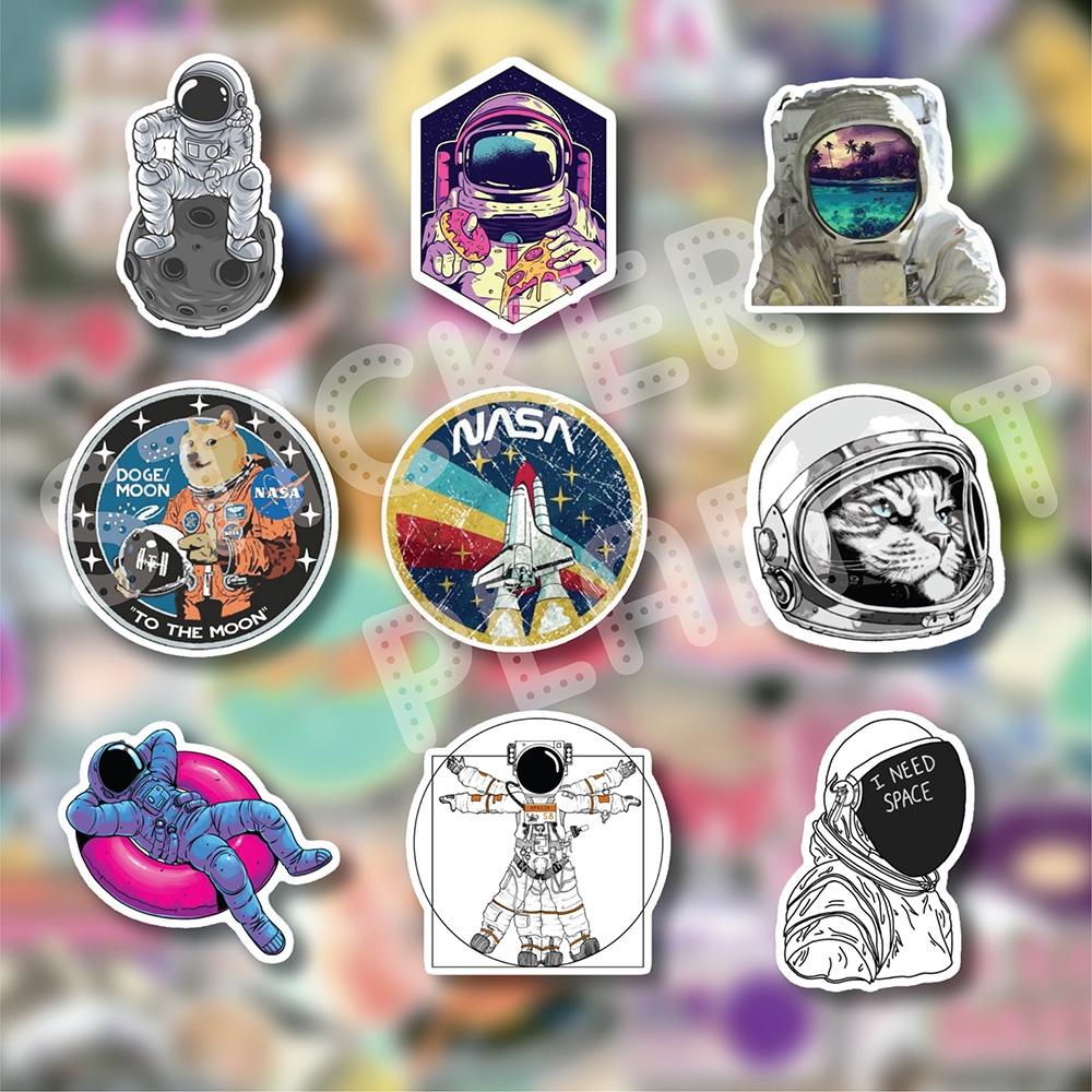 Bộ sticker nhãn dán phi hành gia trang trí mũ bảo hiểm, đàn, guitar, ukulele, điện thoại laptop phong cách retro