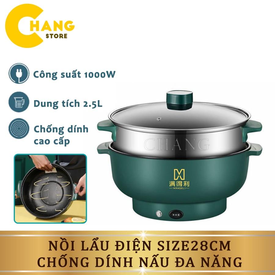 Nồi Lẩu Điện Mini 28cm Tặng Kèm Giá Hấp, Bếp Điện Đa Năng Nướng, Chiên, Xào, Nấu Canh Tiện Lợi
