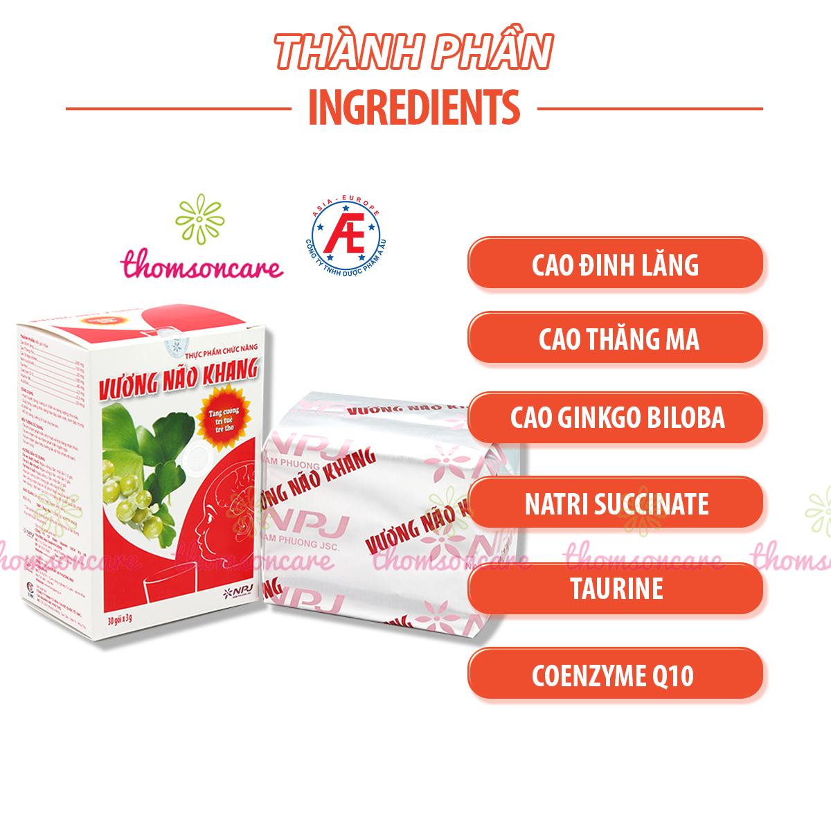 Cốm Vương Não Khang Combo Mua 6 tặng ngay 1 giúp tăng cường trí não cho bé Hộp 30 gói cốm từ thảo dược giúp trẻ tập trung, giảm tăng động