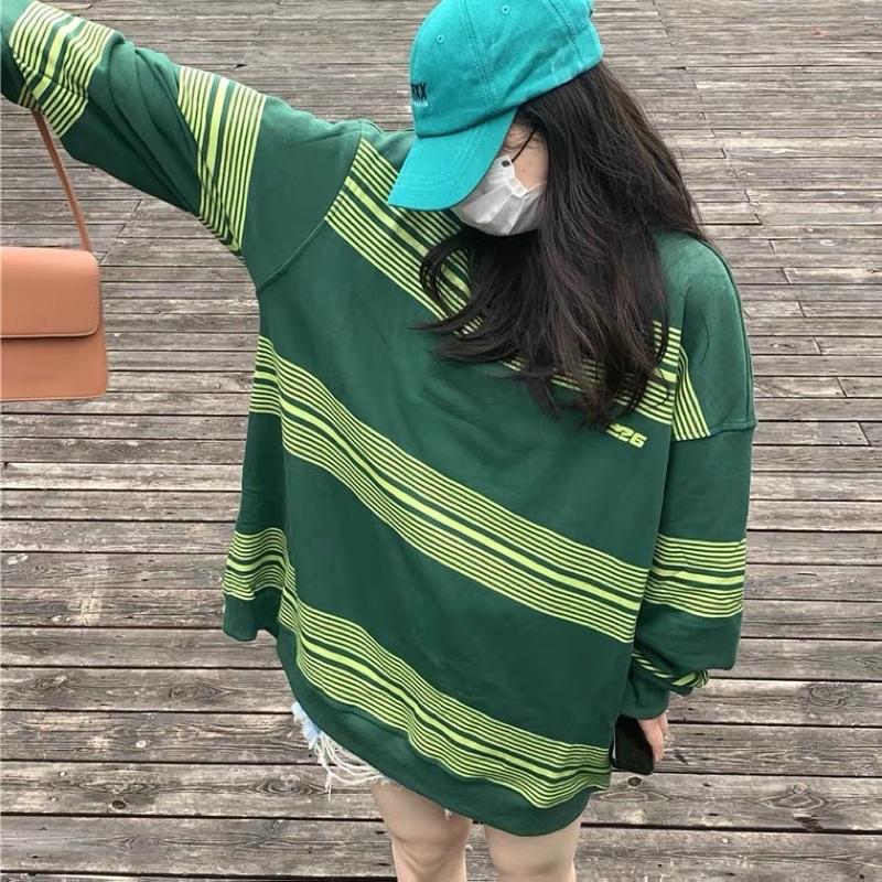 { Ảnh Thật } Áo Sweater unisex sọc kẻ xanh Vintage mẫu mới mặc đầu thu 2021