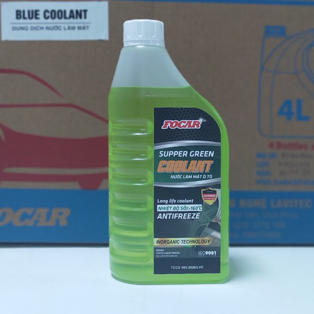 Nước làm mát động cơ FOCAR Green Supper Long Life Coolant 850ml - Tỷ lệ pha 1:2 , nước làm mát máy LLC SLLC tiêu chuẩn ISO 9001:2015