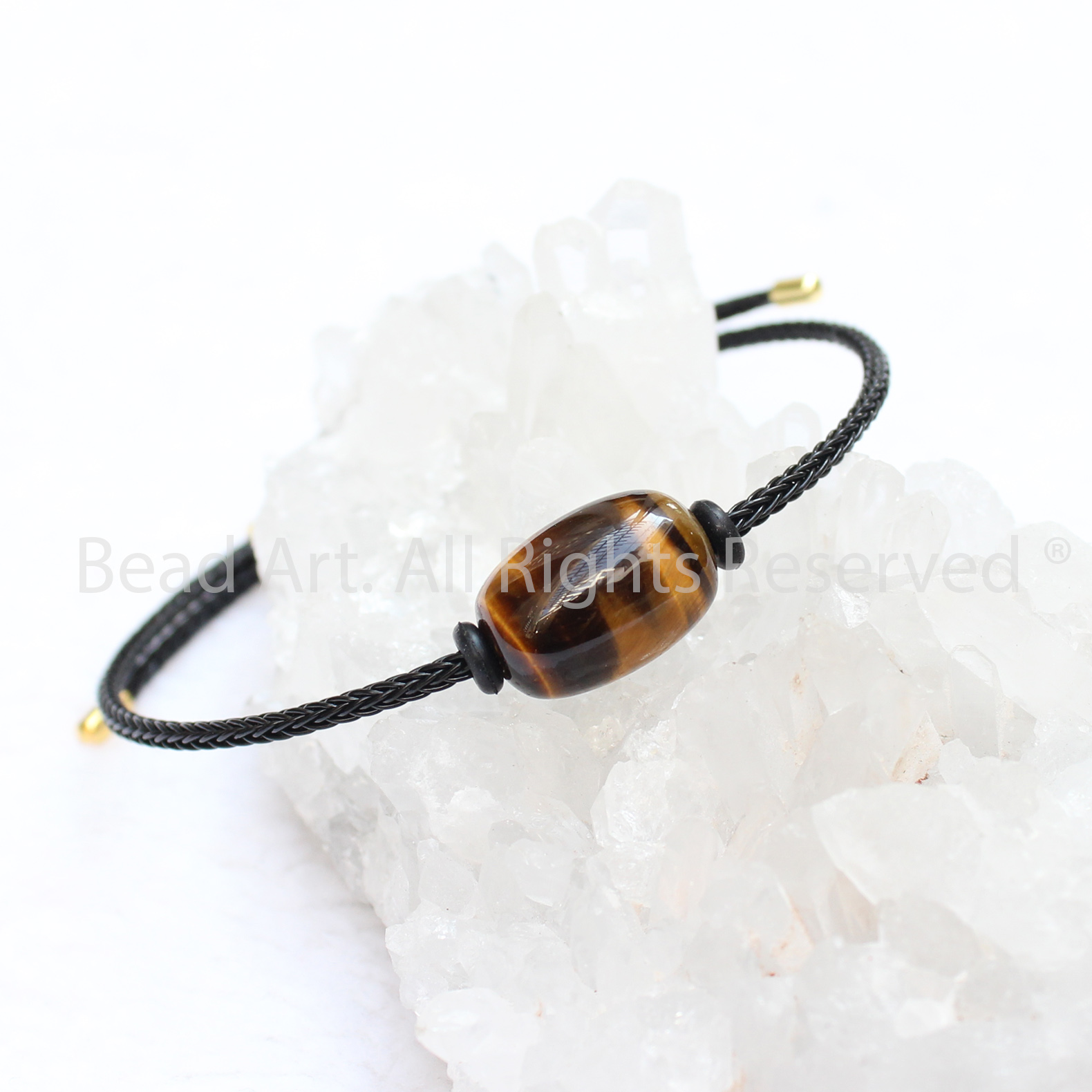Vòng Tay Lu Thống Mắt Hổ Vàng Nâu, Mắt Cọp Vàng Nâu, Brown Tiger Eye Tự Nhiên Loại A, Mệnh Thổ, Kim, Vòng Tay Phong Thuỷ, Free Size - Bead Art