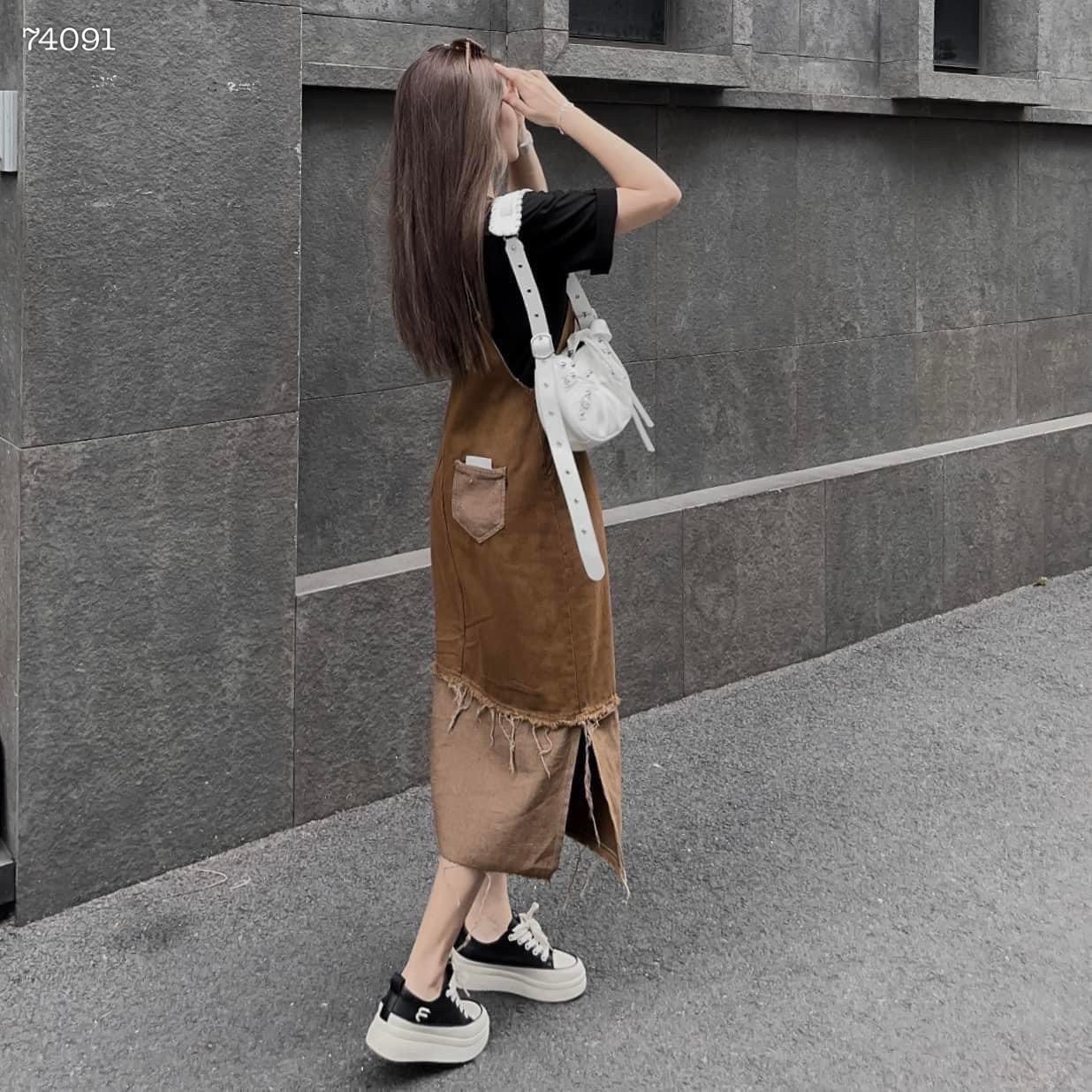 ĐẦM YẾM MIDI DÀI 2 DÂY SUÔNG TRƠN XẺ TÀ JEANS / DENIM DẠO PHỐ ĐI BIỂN ĐI TIỆC ĐI CHƠI ĐI HỌC