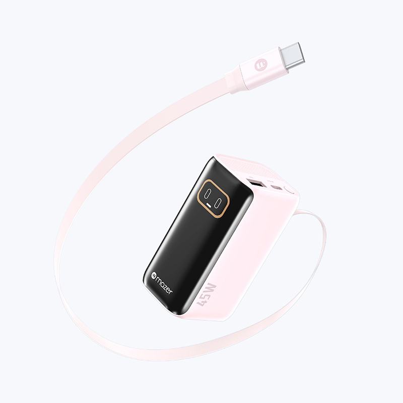 Pin Dự Phòng Kèm Cáp C MAZER PowerCharge Link R PD 45W Dung Lượng 10000mAh Dây Cáp Rút Type C Dài 70cm Chứng Nhận CCC Hàng Chính Hãng