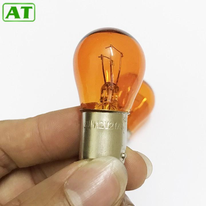Combo 2 Bóng Đèn Xi Nhan Ô Tô Màu Vàng 2 Tóc 12V 21/6W hoặc 24V 21/6W Đui Cài