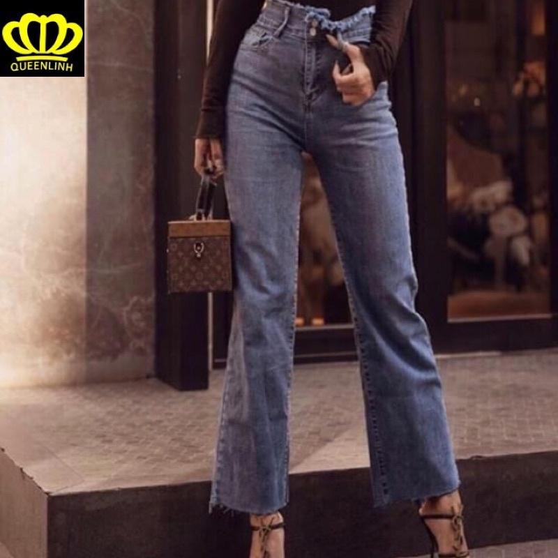 Quần bò nữ,quần jeans ống rộng lưng cao, vải bò dày dặn chuẩn Qc shop cam kết chất lượng 100%
