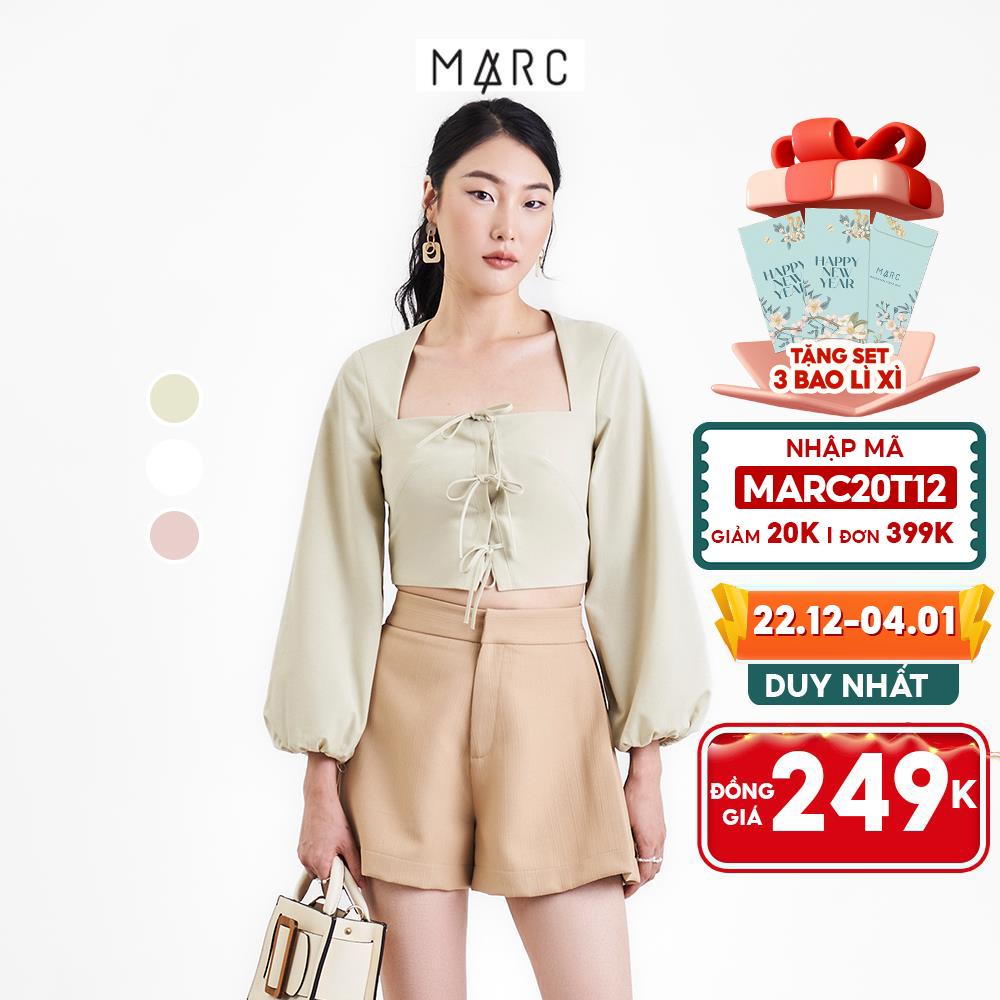 Áo kiểu nữ MARC FASHION croptop tay dài cổ vuông thắt 3 nơ trước FASH101322