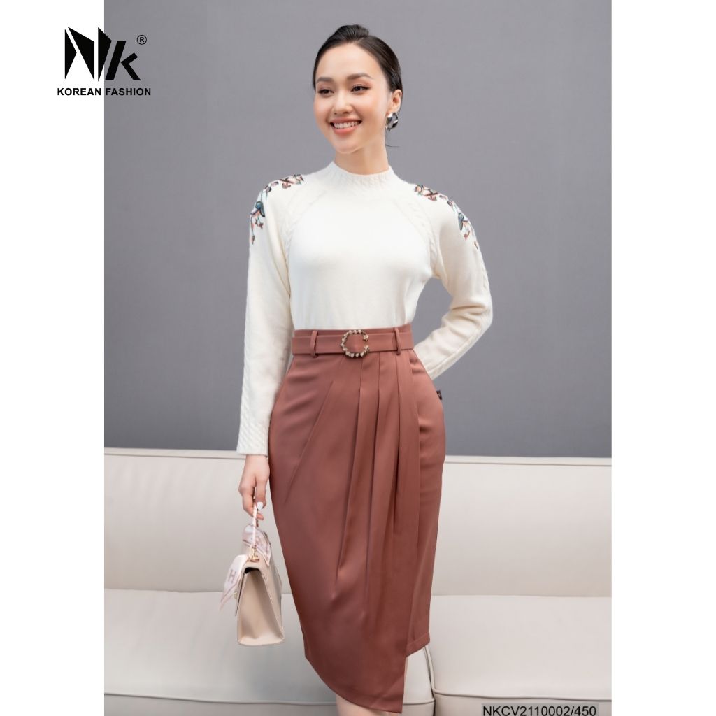 Chân Váy Dài Bút Chì Công Sở NK Fashion Thiết Kế Tà Lệch Độc Đáo Dáng Dài Sang Trọng Kèm Đai NKCV2110002