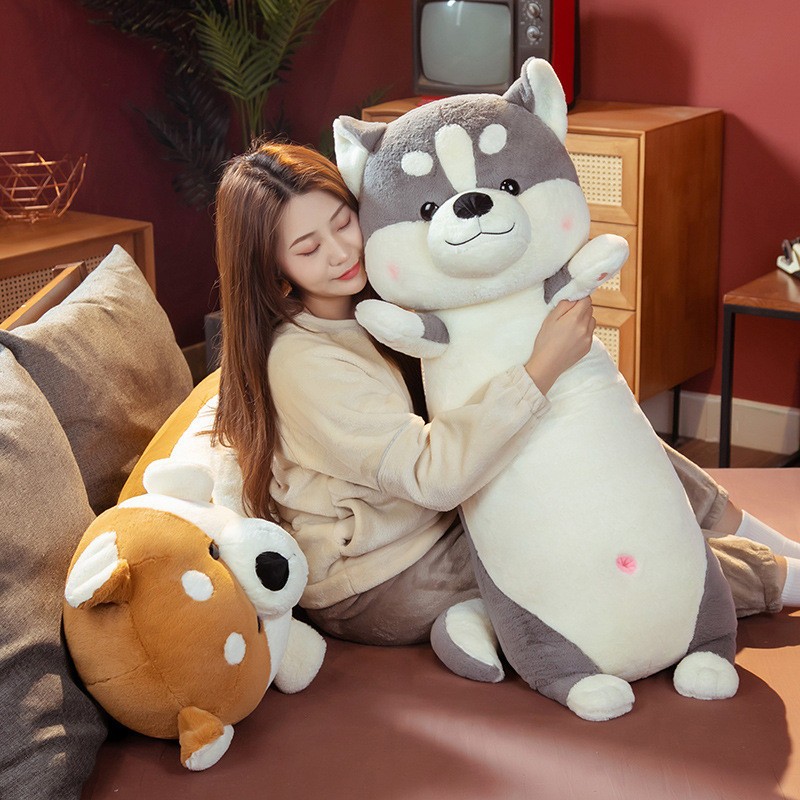 Thú nhồi bông husky chất liệu lông thỏ siêu mịn - Size từ 65cm đến 1m2 - Quà tặng gấu bông shiba dài ôm ngủ thoải mái hình chó ngáo